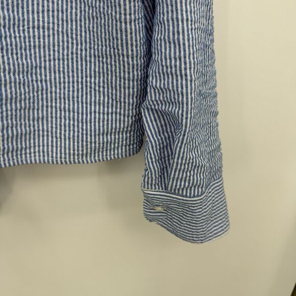 H&M Blue & White Pinstripe Button Front Tie Top Size US 12 - Picture 9 of 10